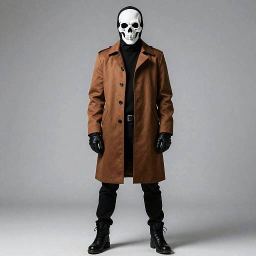 Skull-Masked Man in Open Brown Coat