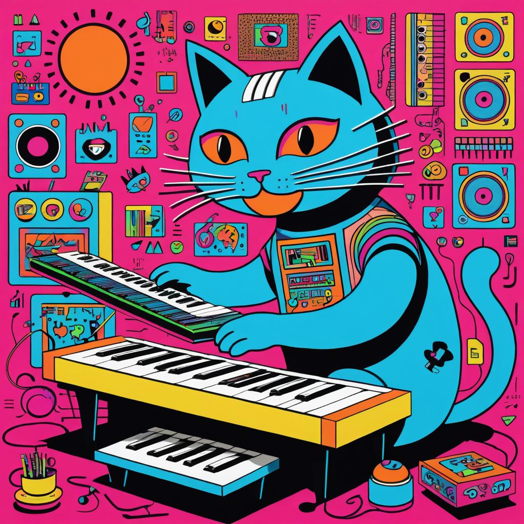 Playful Robotic Cat Synthesizer Art