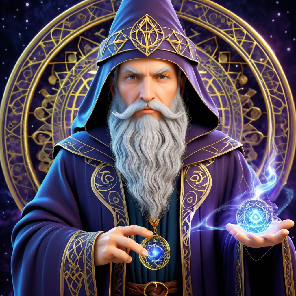 Ancient Wizard Alchemist with Mystical Symbols