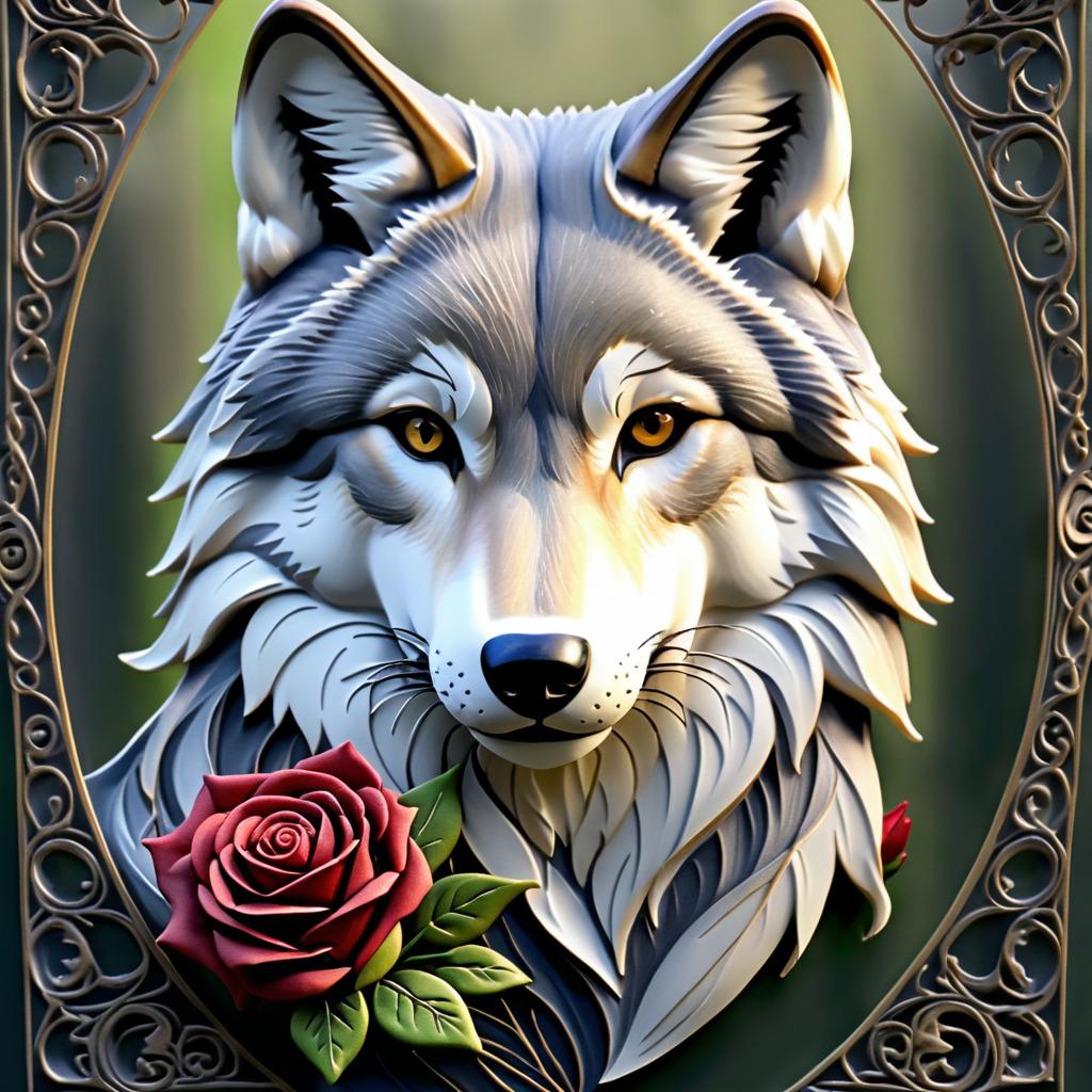 Gentle Wolf with a Rose Portrait