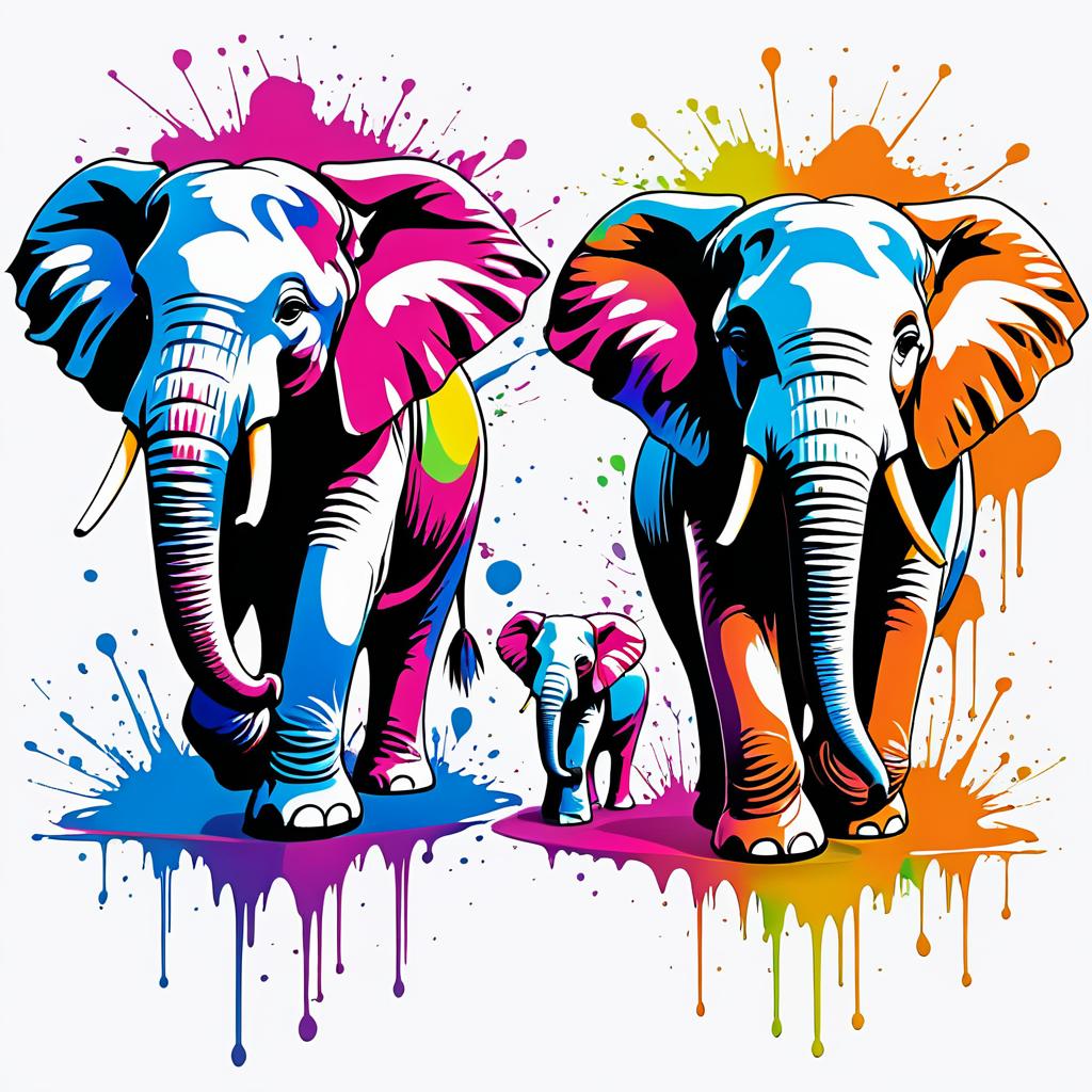 Vibrant Elephant Graffiti T-Shirt Art