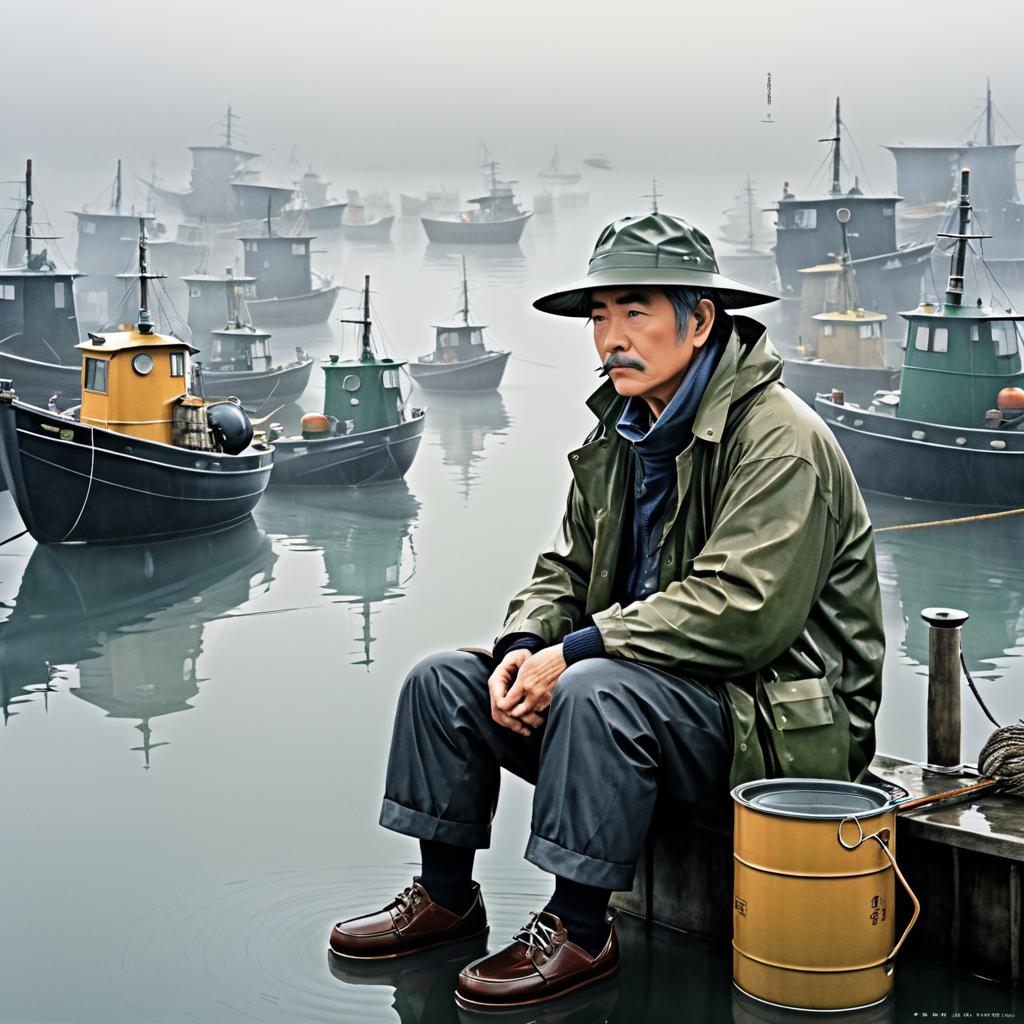 Nostalgic Fisherman in Foggy Harbor