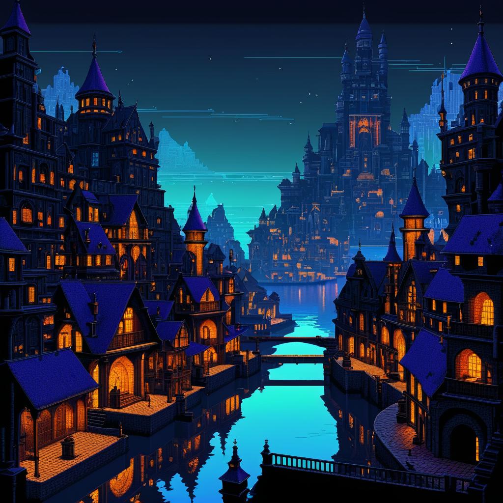 Epic Pixel Art of a Dark Port Town