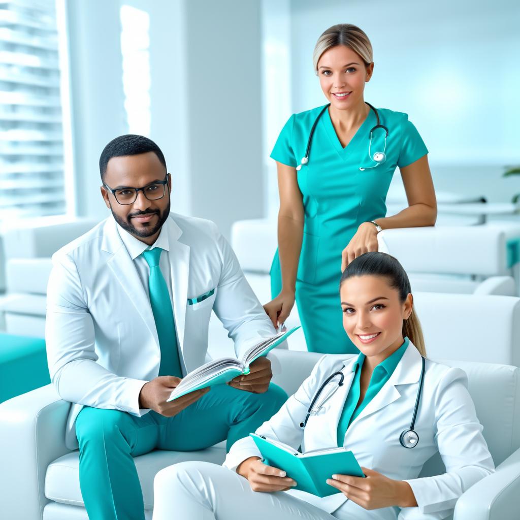 Businessman and Nurse in Healthcare Lounge