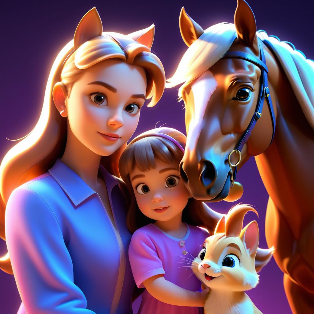 Charming Cartoon Trio Portrait Illustration