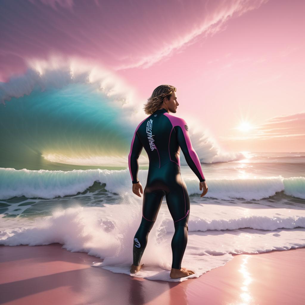 Surfer Against Dramatic Sunset Waves