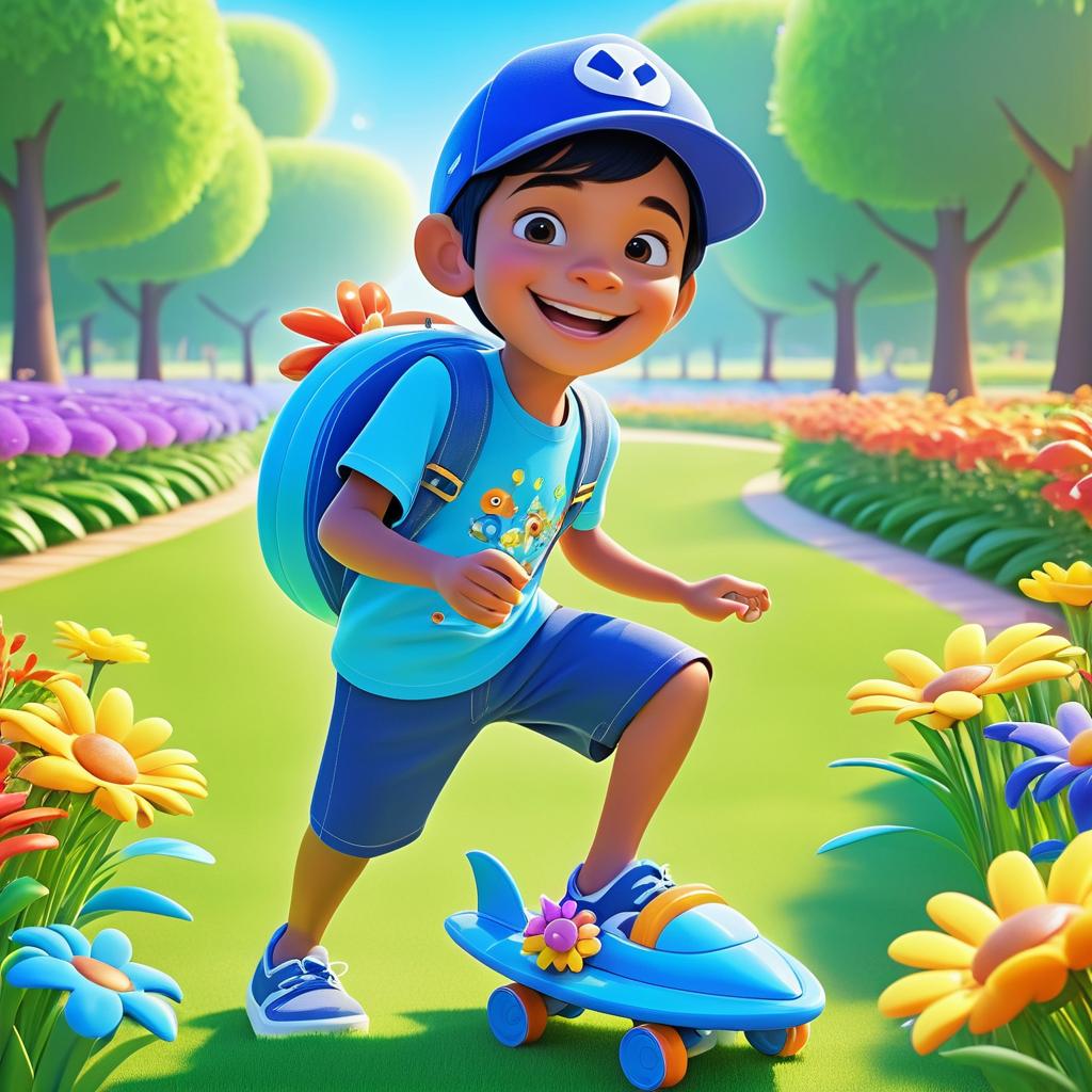 Joyful Pixar-Style Boy in a Park