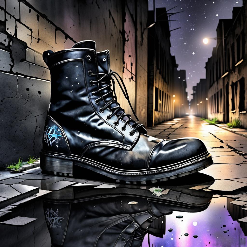 Urban Night: Realistic Combat Boot Illustration