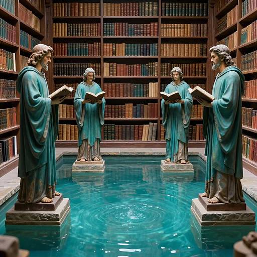 Statuesque Figures in Ancient Library