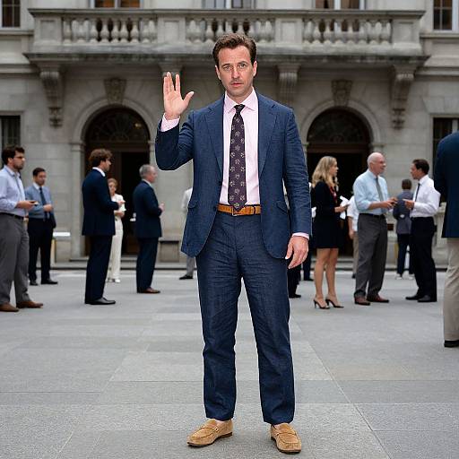 Confident Man in Navy Linen Suit