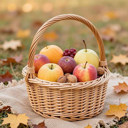 Vintage Autumn Basket with Fruits