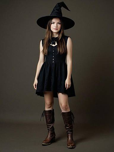 Young Woman in Black Witch Costume