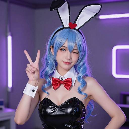 Neon Bunny Girl in Latex Costume