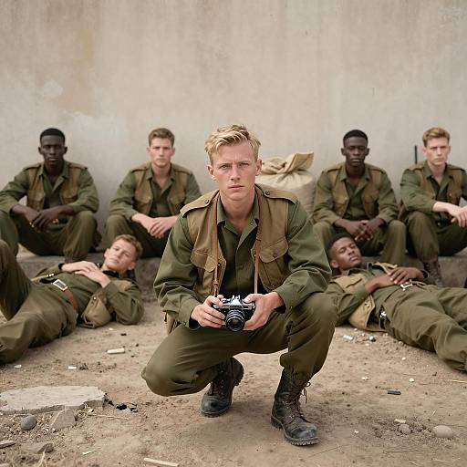 Blonde Soldier with Camera in Formation