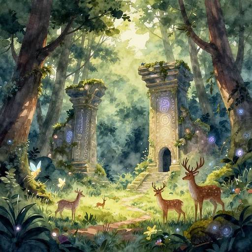 Enchanted Forest Clearing with Ruins