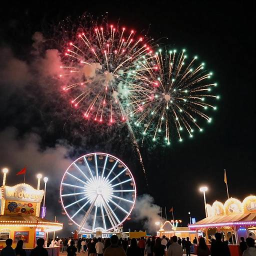 Vibrant Nighttime Carnival with Fireworks