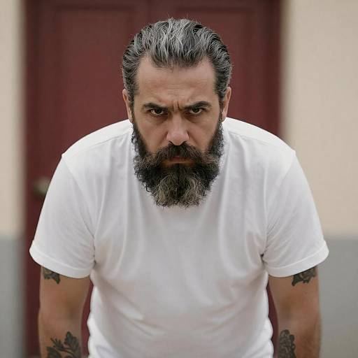 Intense Bearded Man by Red Door