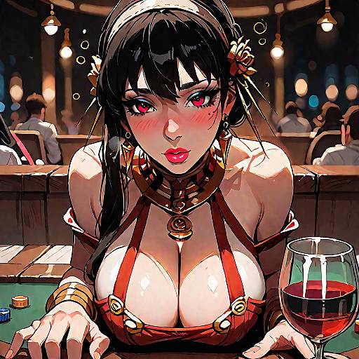 Anime Woman in Slave Leia Outfit at Casino Table