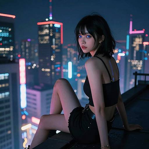 Cyberpunk Girl on Neon Rooftop