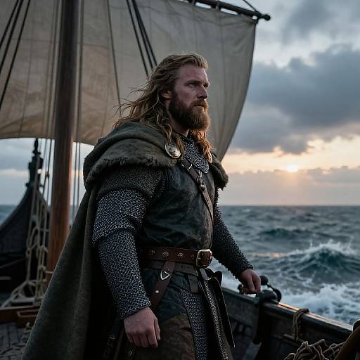 Viking Warrior on Longship at Dawn