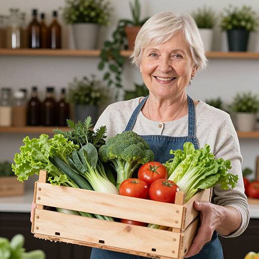 Elderly Woman Presenting Fresh Vegetables