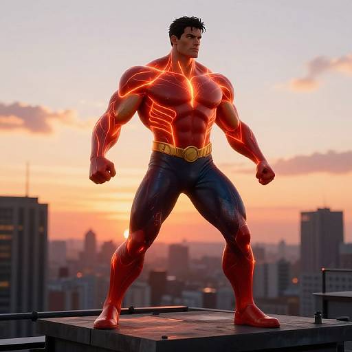 Manstrong Superhero on Skyscraper Rooftop