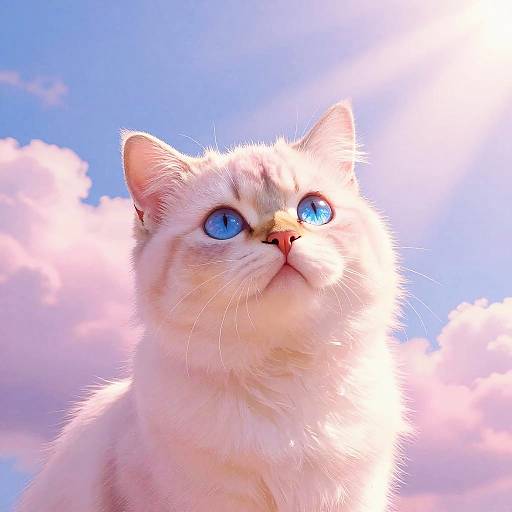 Whimsical Pink-White Cat in Sunbeam