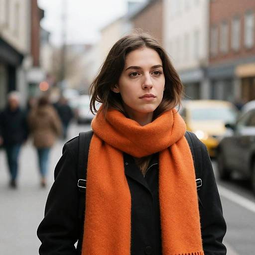 Woman Wearing Orange Scarf in City