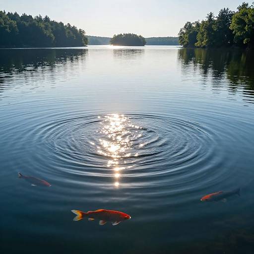 Sunlit Serene Lake with Fish