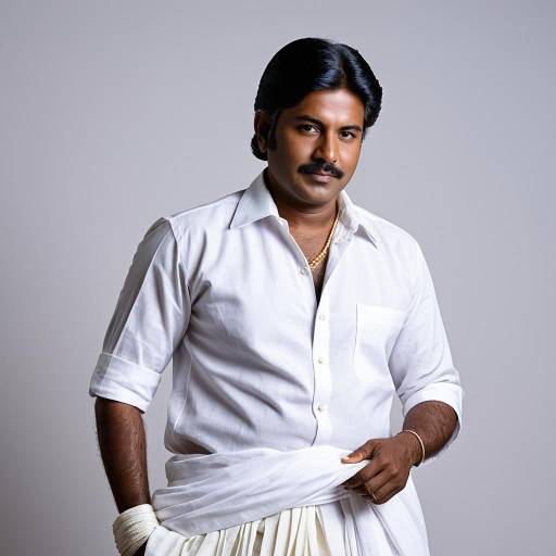Man in Classic Tamil 1960s White Dhoti and Shirt