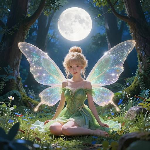 Moonlit Blonde Fairy in Green Dress
