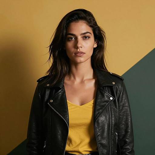 Confident Woman in Leather Jacket Portrait