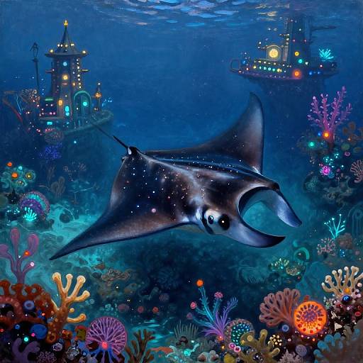 Bioluminescent Underwater City Panorama