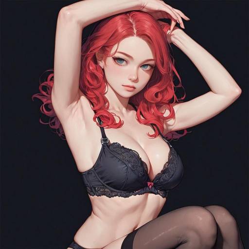 Fierce Lady in Black Lingerie Portrait