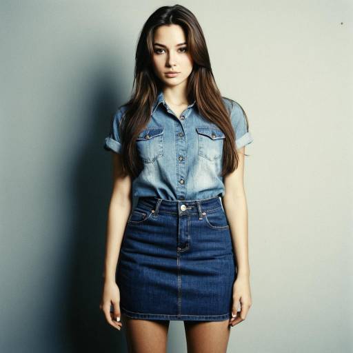 Realistic Brown-Haired Girl in Denim Skirt
