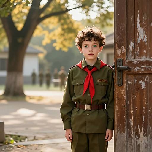 Young Cadet in Sunlit Courtyard