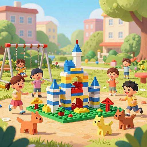 Kids Enjoying Playful Neighborhood Park