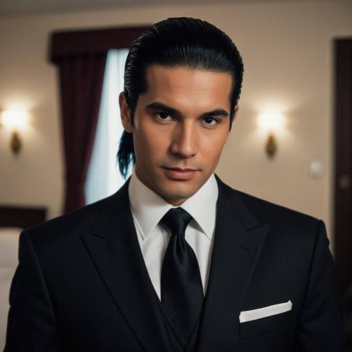 Man in Classic Dark Suit with Slicked-Back Hair