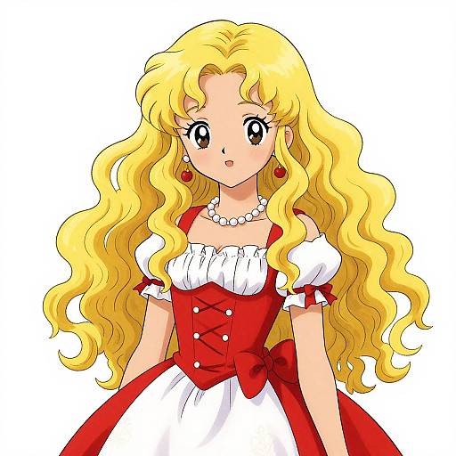 Cute Blonde Anime Woman in Dress