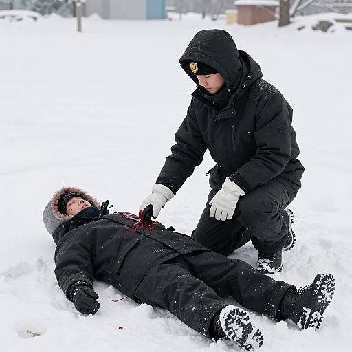 Winter Scene with Injured Person in Snow