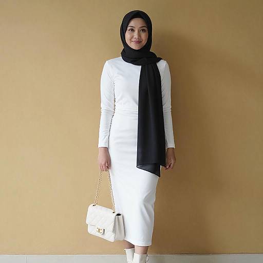 Elegant Asian Woman in White Dress