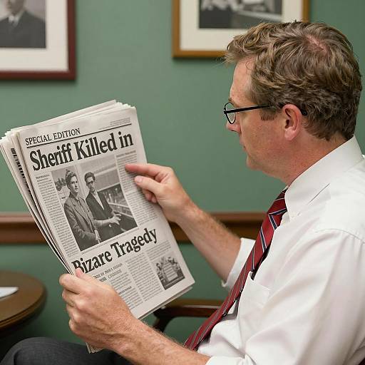 Man Reading Newspaper with Bold Headline