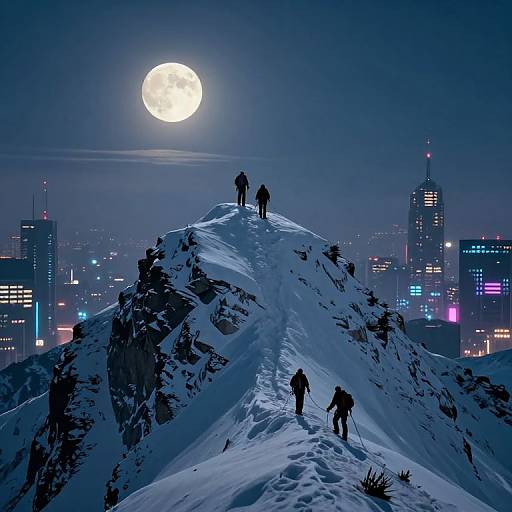 Cyberpunk Climbers Under Luminous Moon