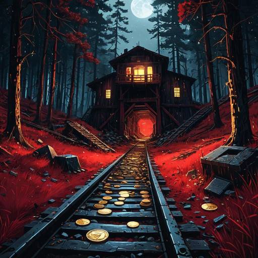 Abandoned Gold Mine in Red Forest at Night