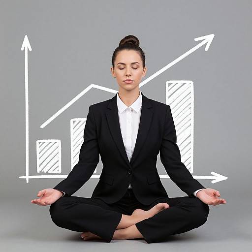 Businesswoman Meditating with Graph