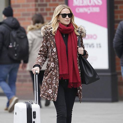 Blonde Woman with Suitcase and Scarf