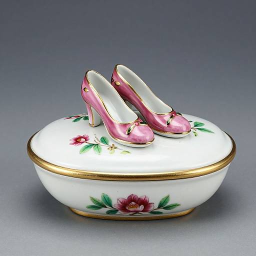 French Hand-Painted Porcelain Shoe Box