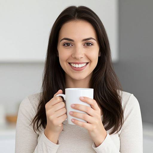 Cheerful Woman Holding White Mug