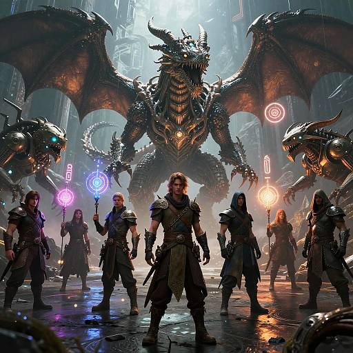 Cyber Magic DnD Party with Biomechanical Dragons