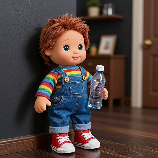 Cheerful Doll in a Dimly Lit Room